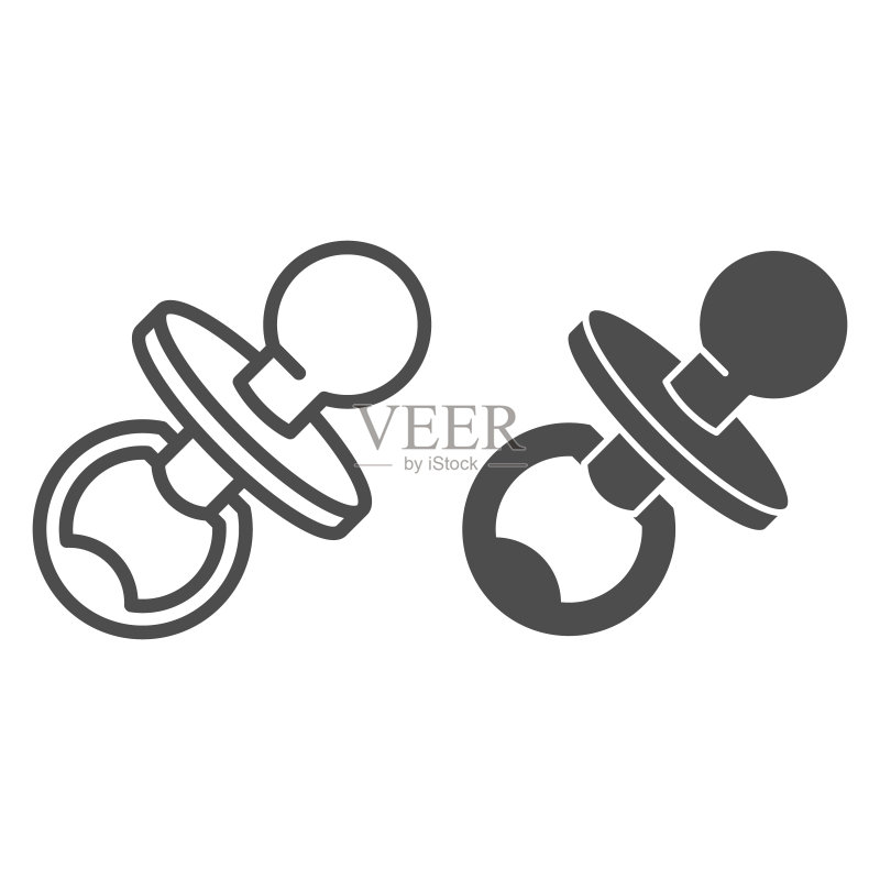 奶嘴线性图标和符号图标。婴儿矢量插图,在白色背景上隔离。奶嘴轮廓样式设计,专为Web和App设计。Eps 10。图标素材