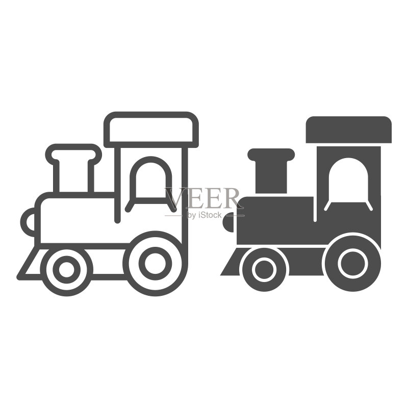 火车玩具系列和图标:婴儿玩具矢量插画,隔离在白色背景上。机车轮廓设计,专为网页和App设计。EPS 10。图标素材
