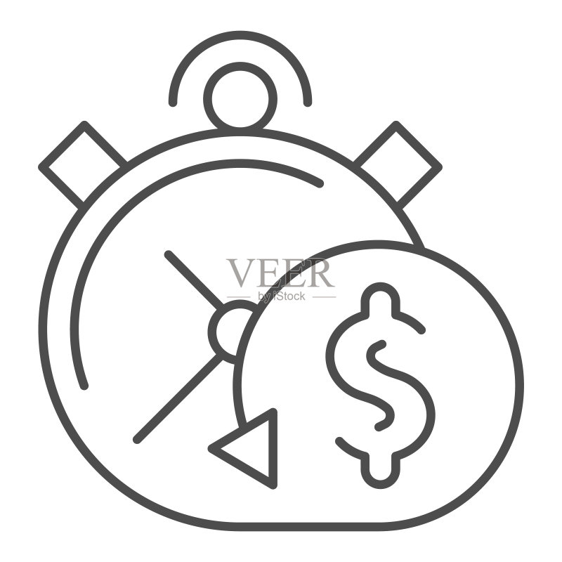 及时付款细线图标。闹钟矢量图,白色背景隔离。及时付款轮廓样式设计,专为网页和App设计。EPS 10。图标素材
