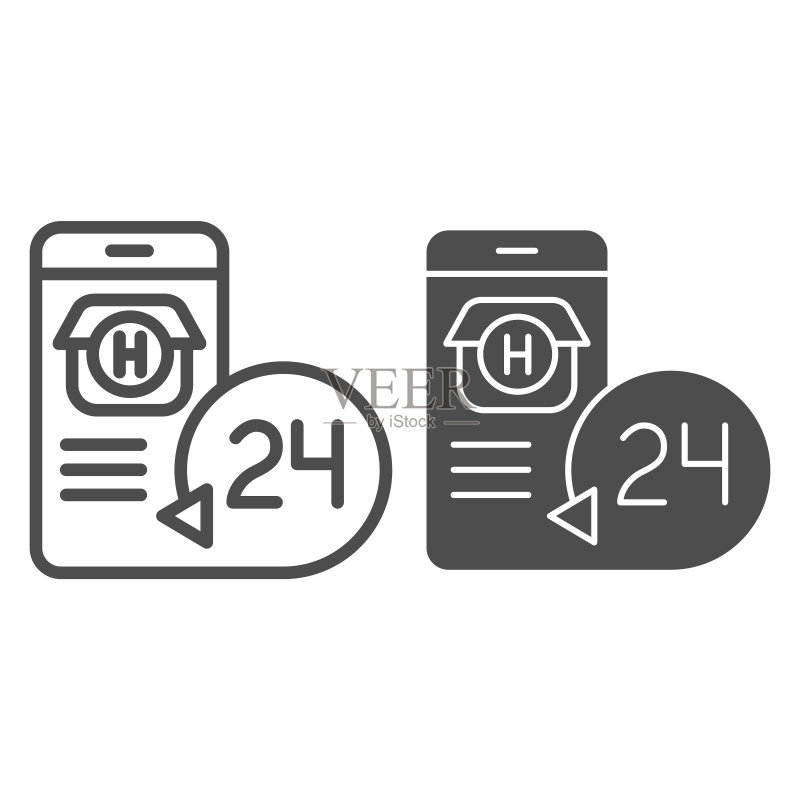 24小时在线预订服务线性图标图标素材