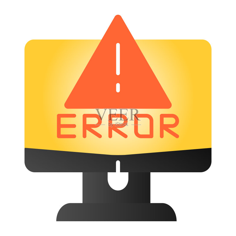 电脑警报扁平图标:新潮扁平风格的电脑错误彩色图标,为网页和应用程序设计的系统错误渐变风格设计。EPS 10。图标素材