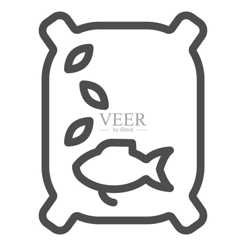 鱼饲料线条图标。为鱼类设计的食物插图,用于网页和APP。EPS 10。图标素材