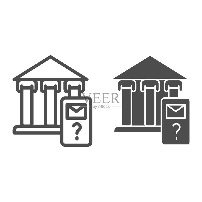 银行网络钓鱼线性图标。银行建筑和钩子矢量图,为网络和应用程序设计图标素材