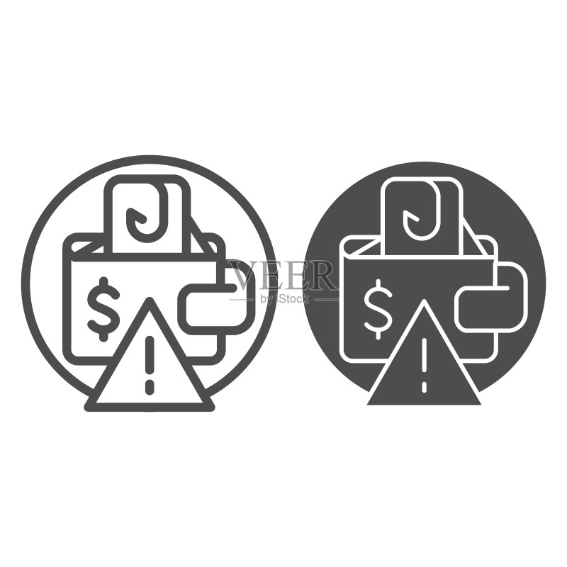 网络钓鱼金钱线稿和轮廓字形图标。带钩钱包矢量素材,白色背景。用于网页和应用程序的金钱盗窃设计,EPS 10格式。图标素材