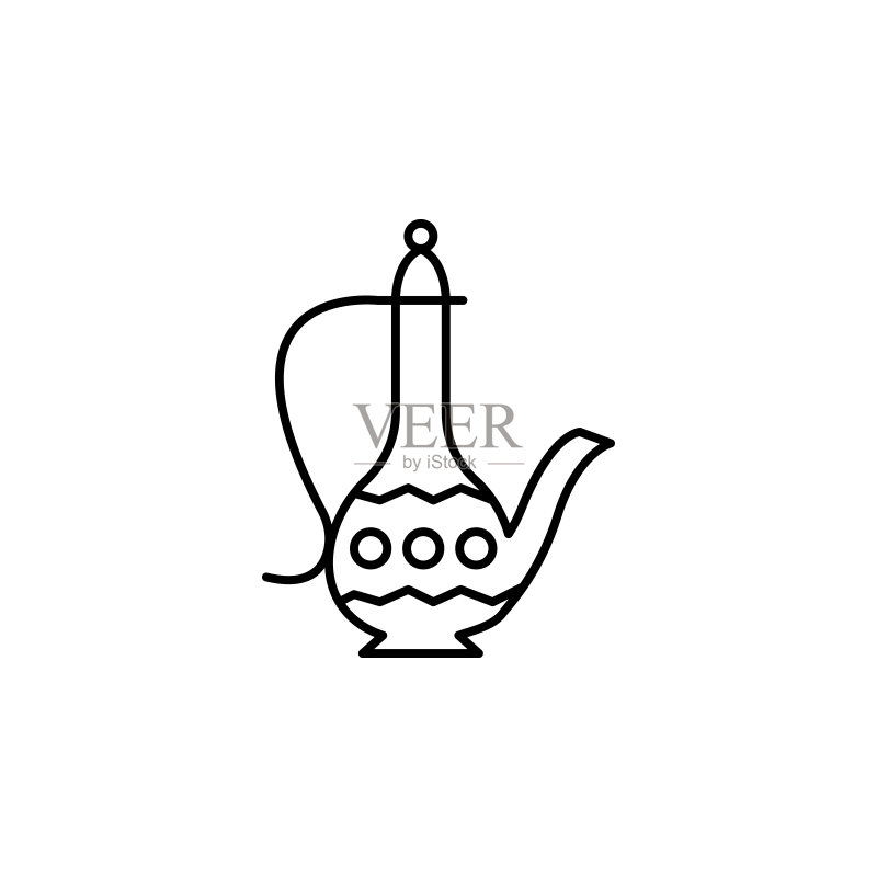 印度茶壶图标:印度文化元素,适用于网站和App的细线设计图标素材