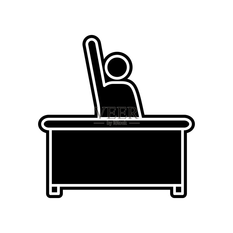 学生坐在桌旁举手示意图标图标素材