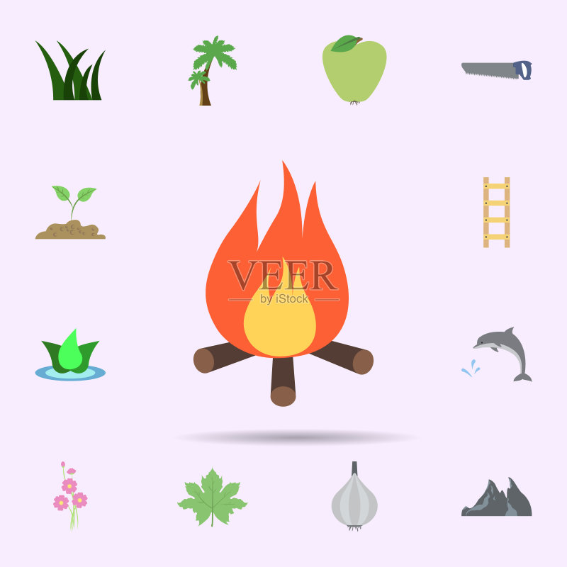 篝火彩色图标。适用于网站和App设计开发的通用自然素材图标素材