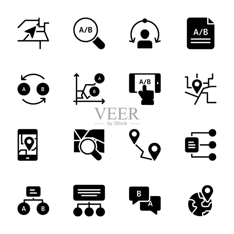 用户流程、旅程地图、AB测试Glyph图标集图标素材