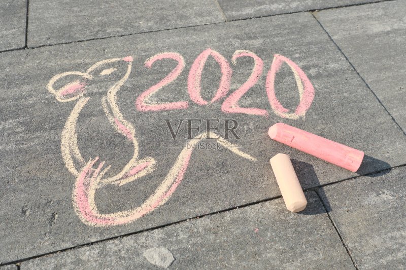 俯视图的文字和图片,2020和漂亮的鼠标正版插画素材