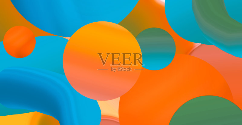 彩色3D圆圈艺术抽象。正版插画素材