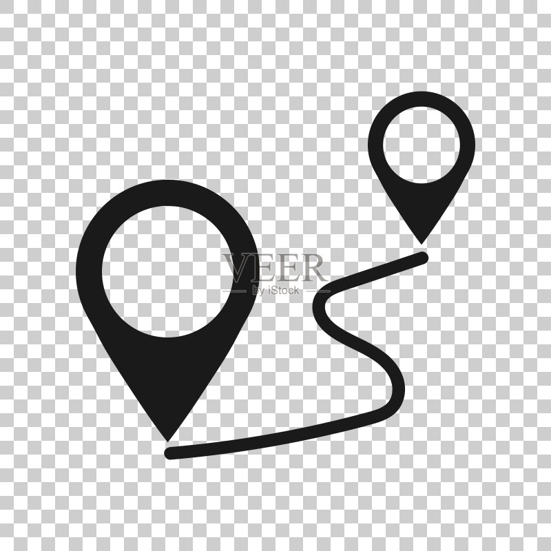 透明风格的距离定位图标,GPS导航矢量插画,通信旅游商业概念图标素材