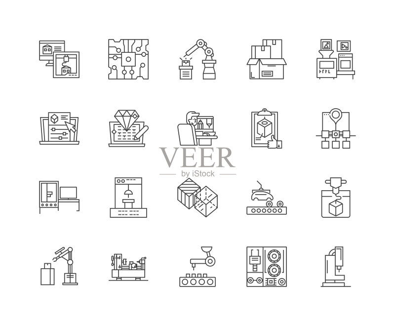 3D打印线条图标、标志、矢量集、轮廓图概念图标素材