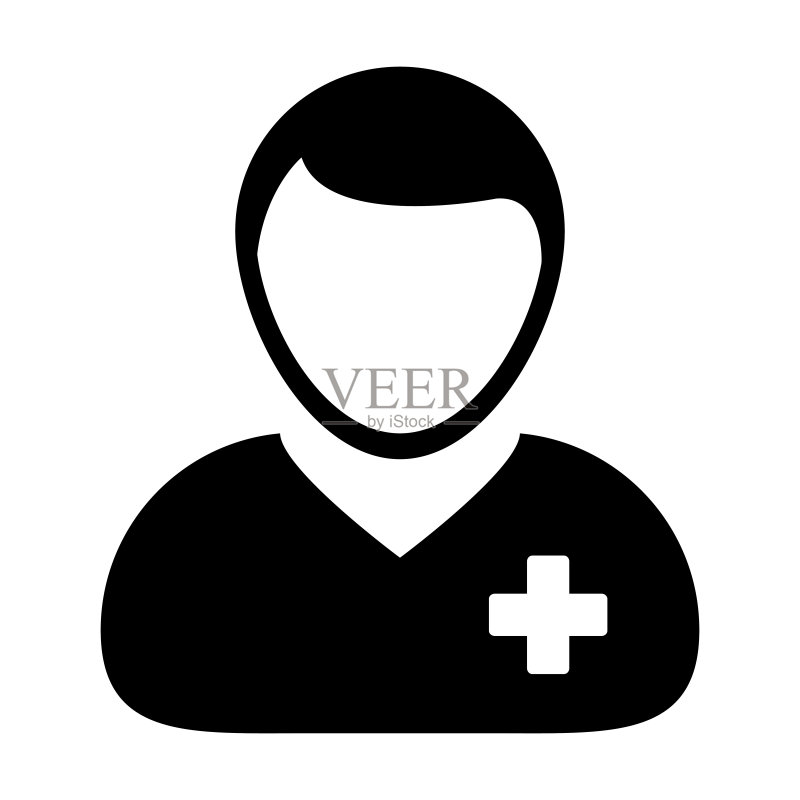 男性护士头像矢量图标,用于扁平彩色字形图中病人护理图标素材