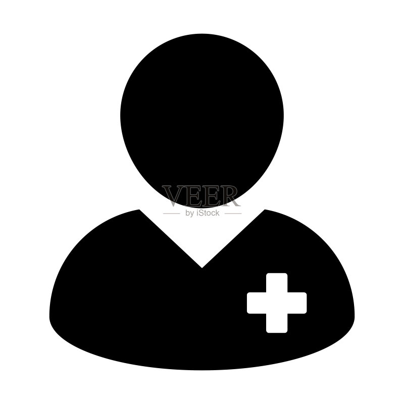 医院图标:男性头像,扁平彩色象形图,代表病人健康护理图标素材
