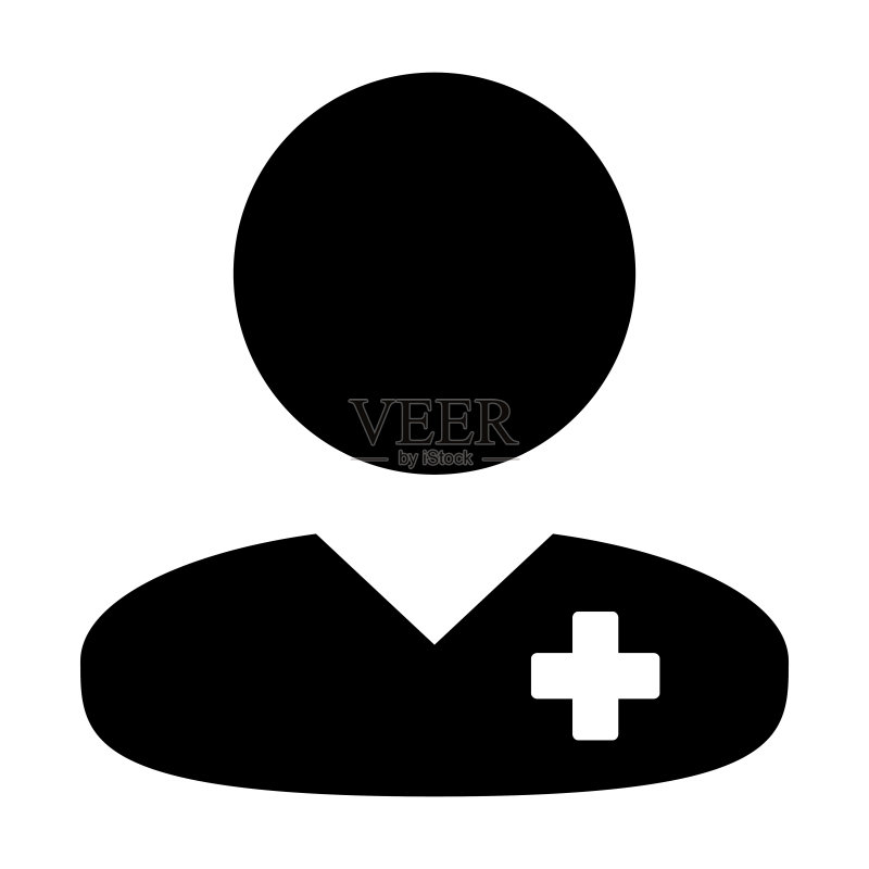 医生图标矢量图:男性头像剪影,代表患者接受医疗服务图标素材