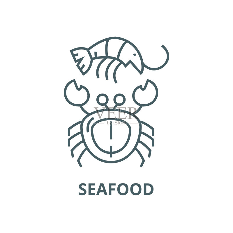 海鲜矢量线条图标、线性概念、轮廓符号图标素材