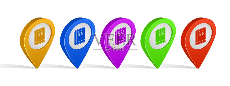 书店标志图标的多色3D图钉图标素材