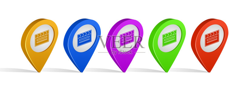 电影院标志图标的多色3D图钉图标素材
