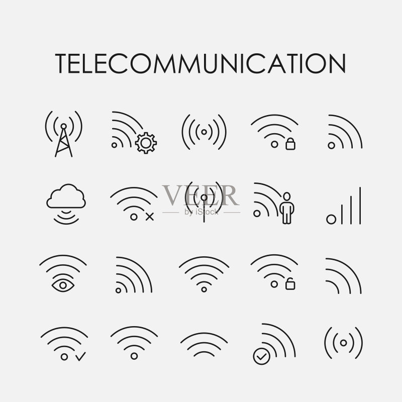 简洁的通信线条图标合集图标素材