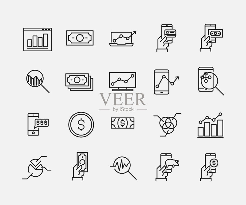 线上金融线条图标合集图标素材