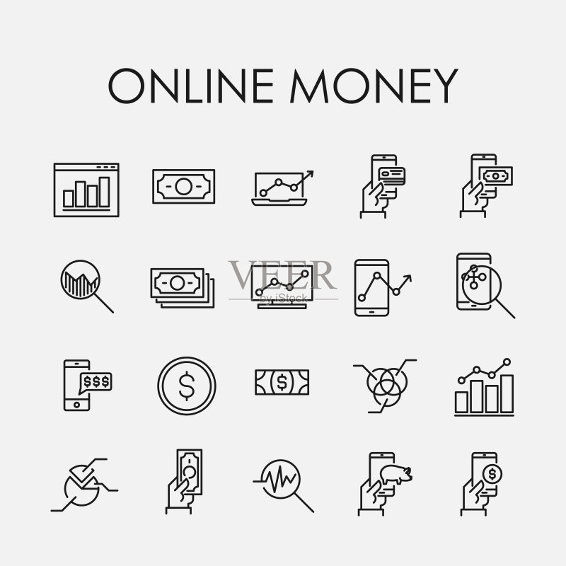线上金融线条图标合集图标素材