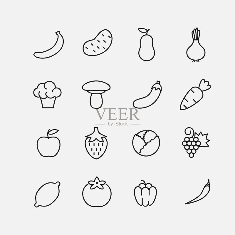 有机食品相关线性图标简约合集图标素材