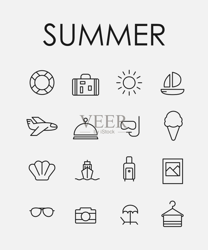 夏季相关线条图标合集图标素材