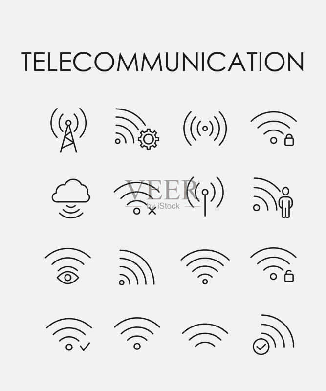 简洁的通信线条图标合集图标素材