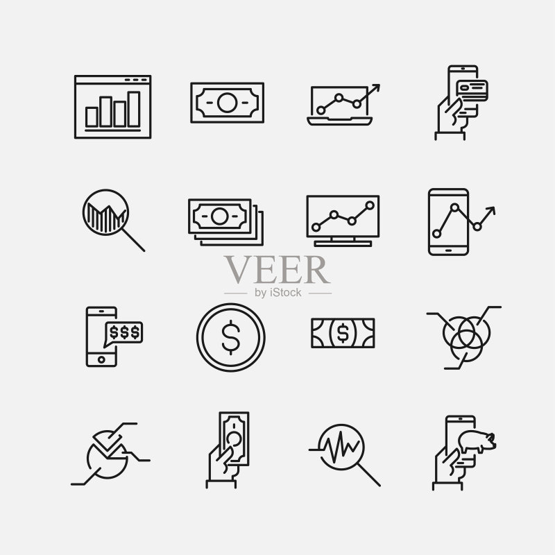 线上金融线条图标合集图标素材