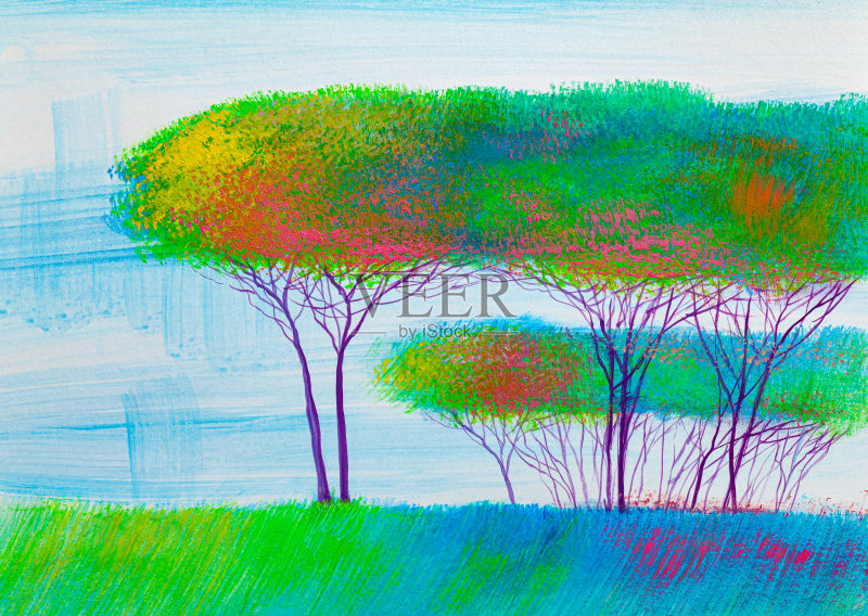 原始油画抽象树正版插画素材