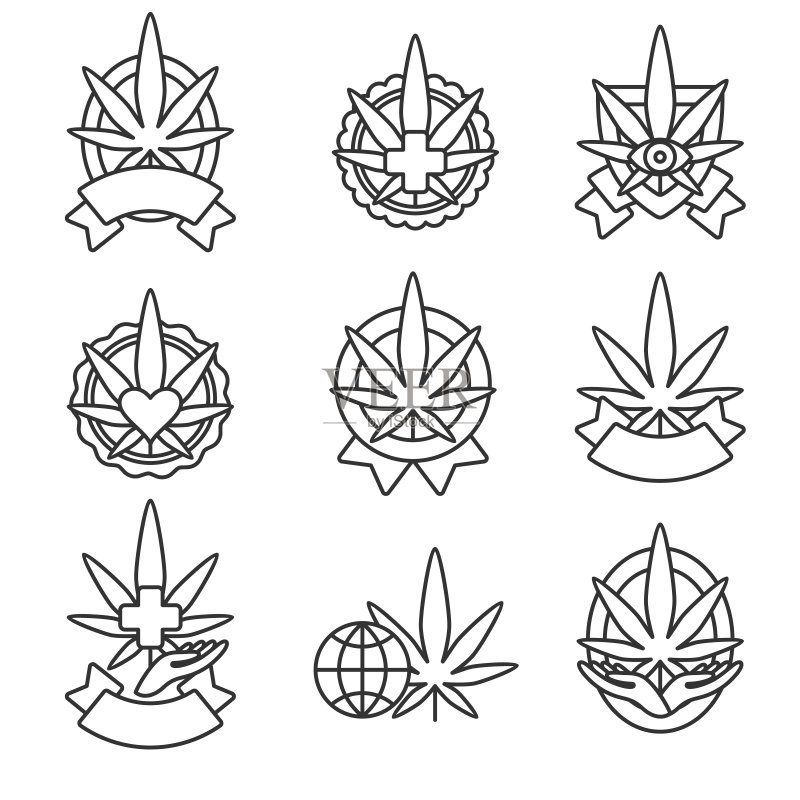 大麻标签和元素合集,大麻图标合集,矢量图图标素材
