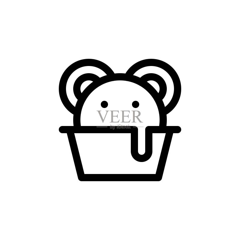 冰淇淋杯矢量插画,甜点线性风格图标图标素材