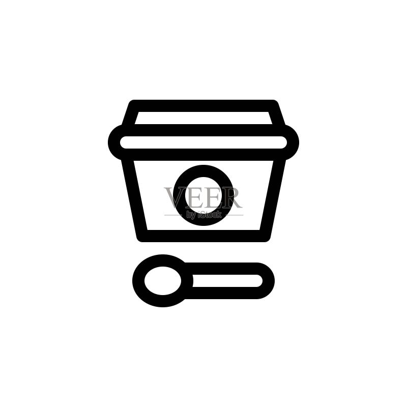 冰淇淋杯矢量插画,甜点线性风格图标图标素材