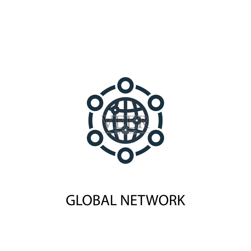 全球网络图标:简单的元素图例,全球网络概念符号设计,可用于网页和移动端图标素材
