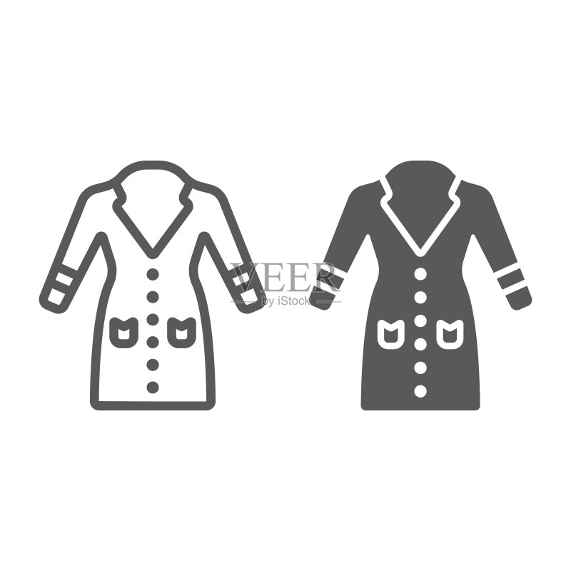 外套线条和符号图标,服装和时尚,保暖服装标志,矢量图形,白色背景上的线性图案图标素材