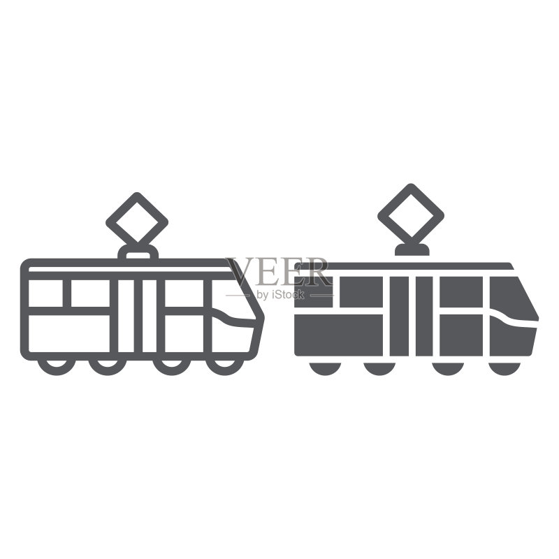 电车线路和标志图标,交通运输和铁路,城市电车标志,矢量图形,白色背景上的线性图案图标素材