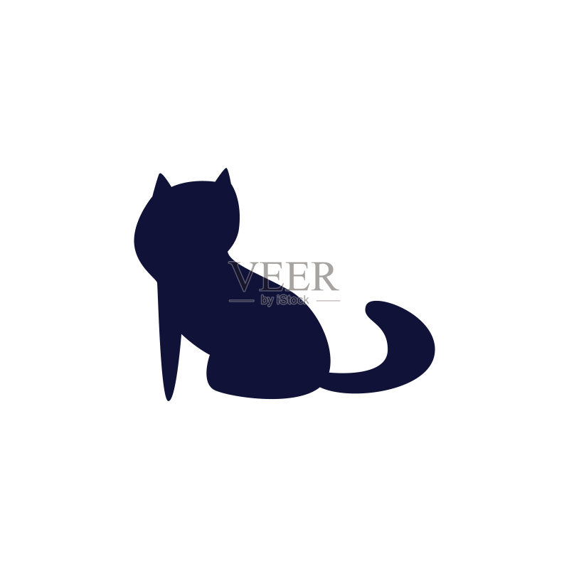 深蓝色背景的可爱猫咪剪影图标图标素材