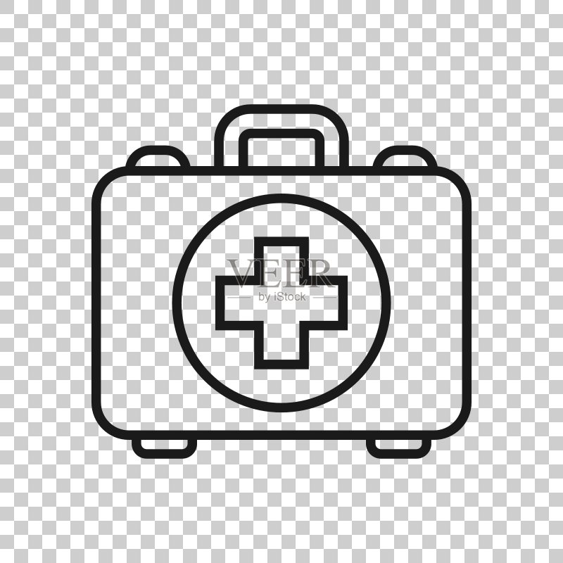 透明风格急救箱图标。健康、帮助和医疗诊断矢量插图,独立背景。医生包商业概念。图标素材