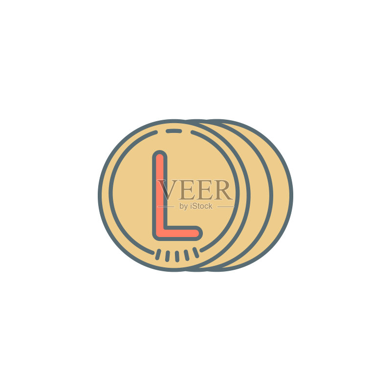 黄昏风格的金币品牌线性图标。可用于Web和移动设备的银行图标元素图标素材