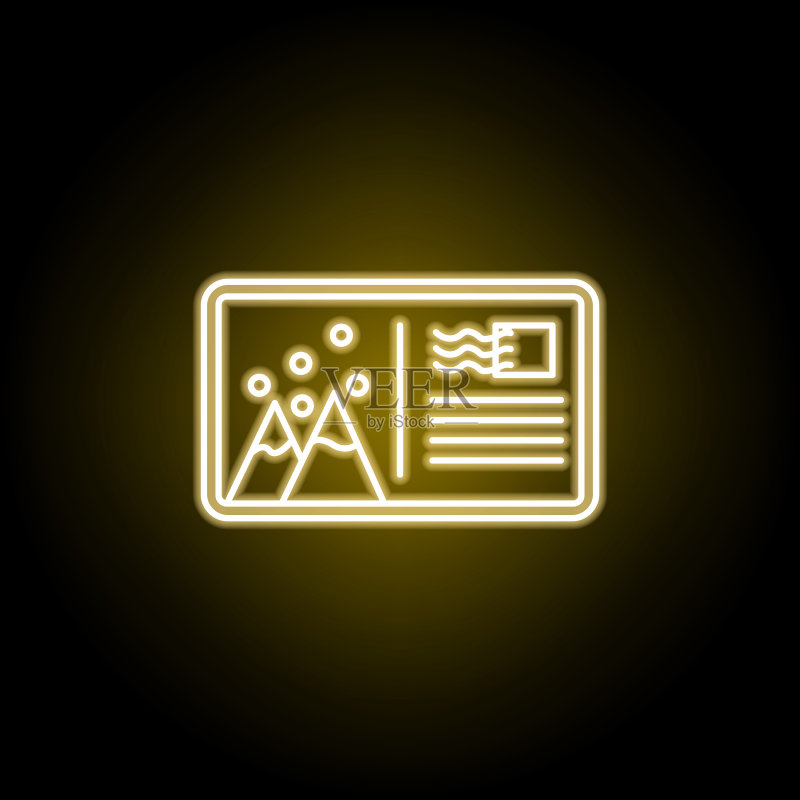 霓虹风格冬季卡片图标:旅行元素,适用于网页、logo、移动应用、UI、UX图标素材