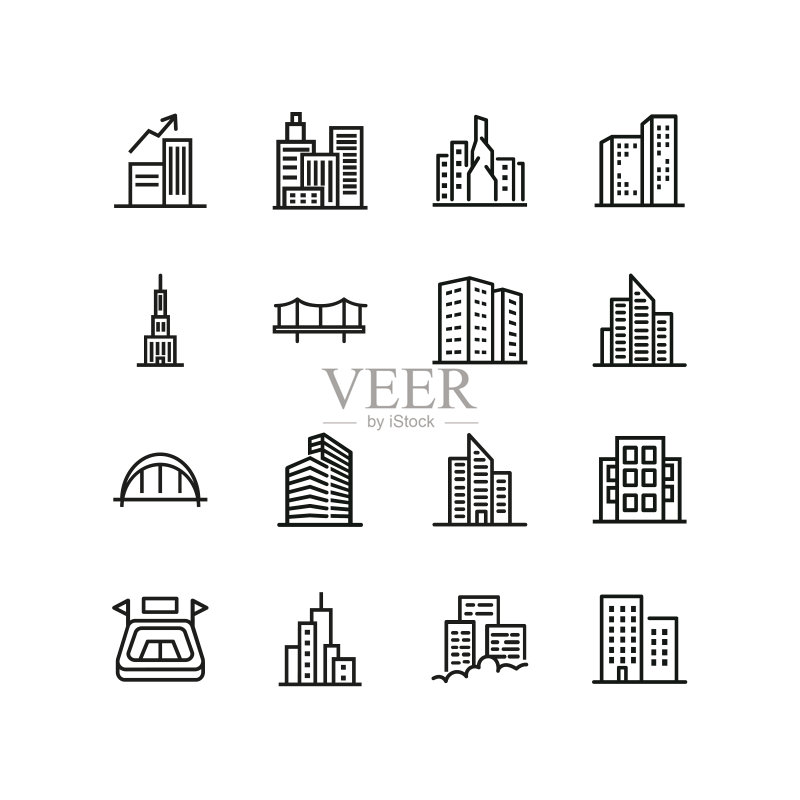 现代建筑线性图标集图标素材