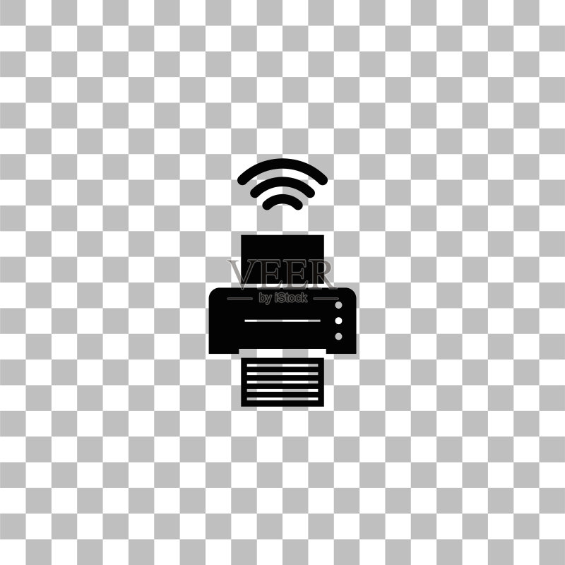 具有无线网络连接图标的打印机(扁平风格)图标素材