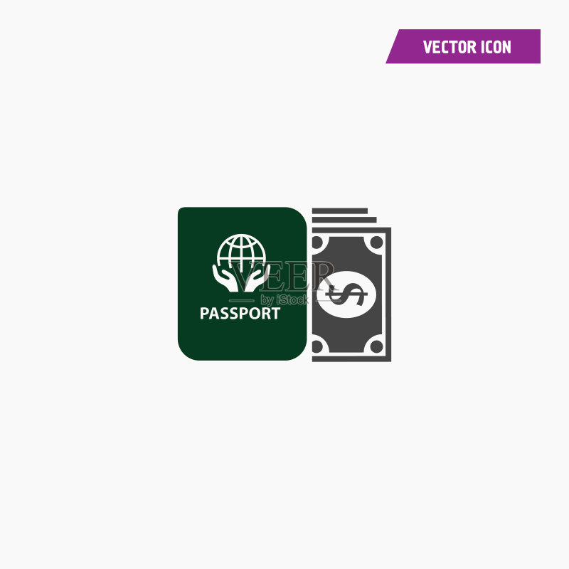 黑色护照和钱币矢量图标图标素材