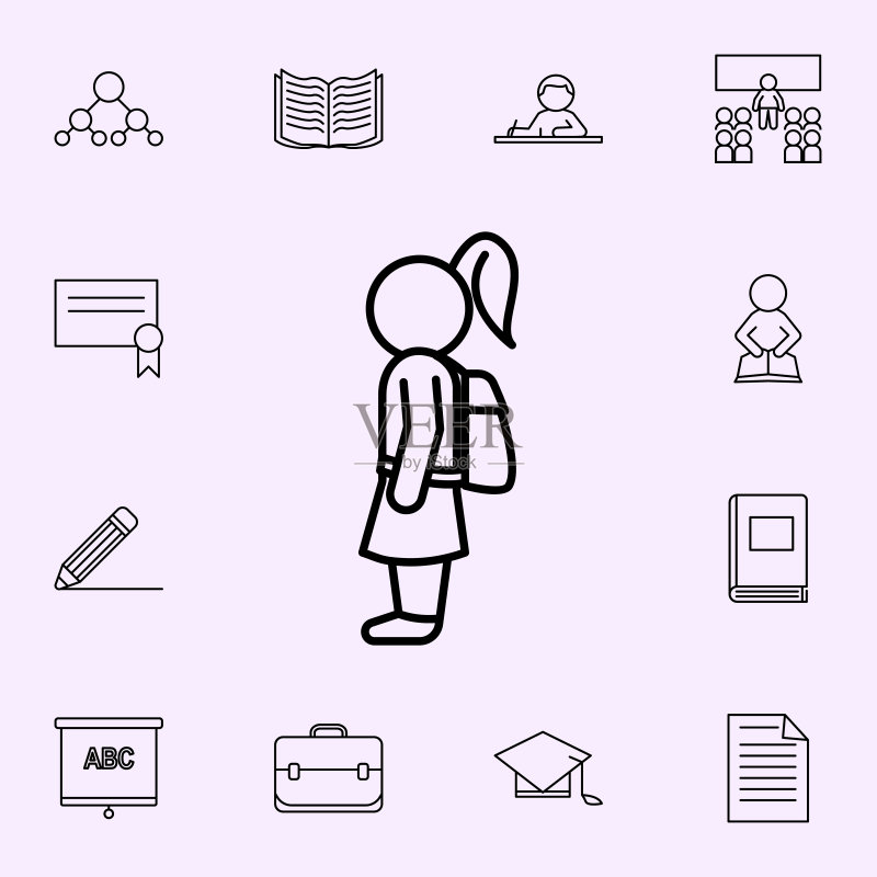女学生图标:用于Web和移动设备的学校通用图标集图标素材