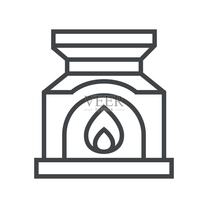 带壁炉的线性图标图标素材