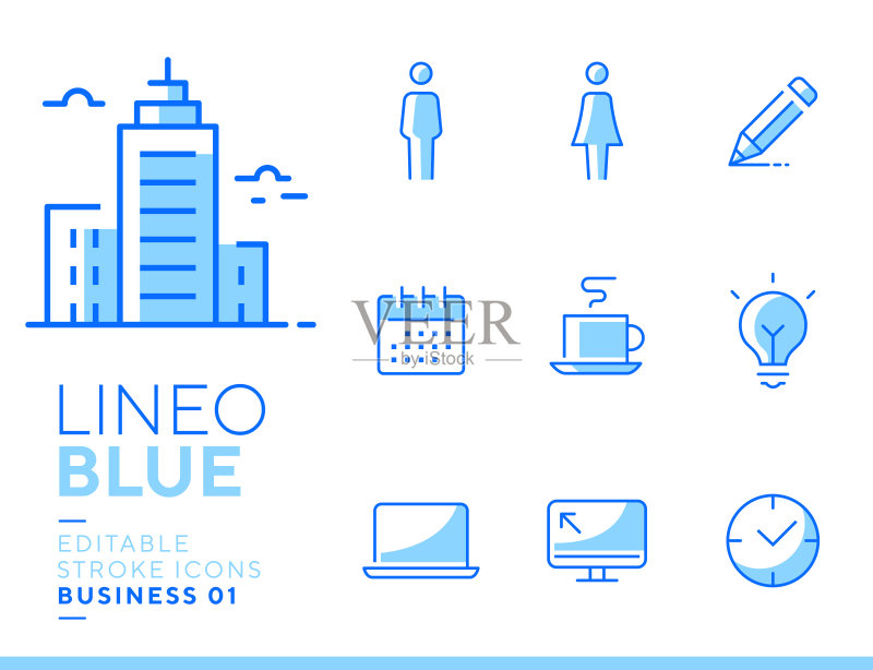 Lineo蓝色-办公室和商业线性图标图标素材
