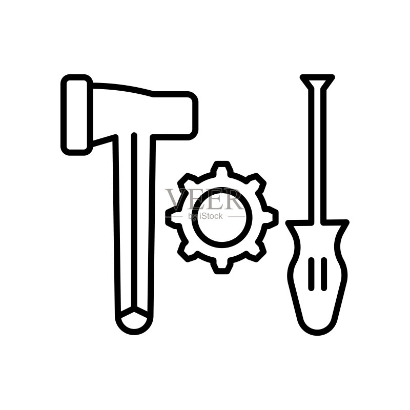 白色背景上的工具图标矢量标志和符号,工具logo概念图标素材