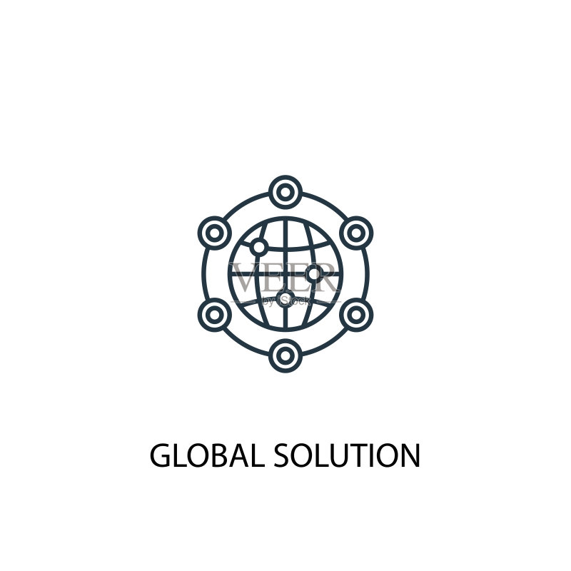 全球解决方案概念线性图标,用于Web和移动UI/UX图标素材