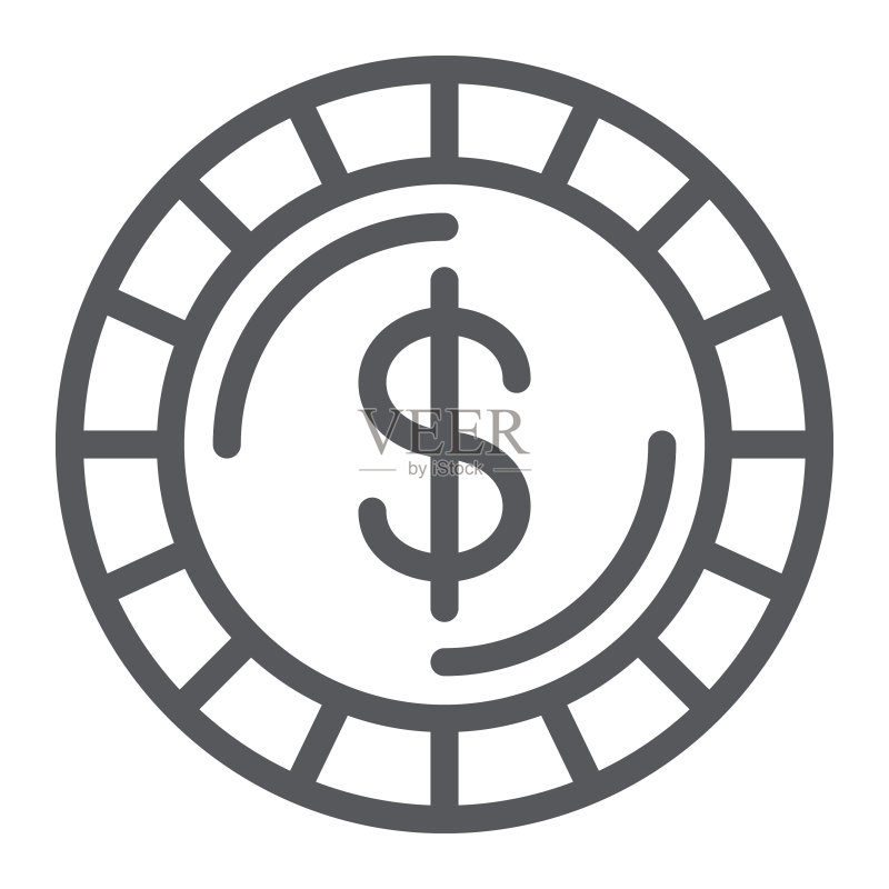 硬币线性图标,金融和货币,美分符号,矢量图形,白色背景上的线性图案。图标素材