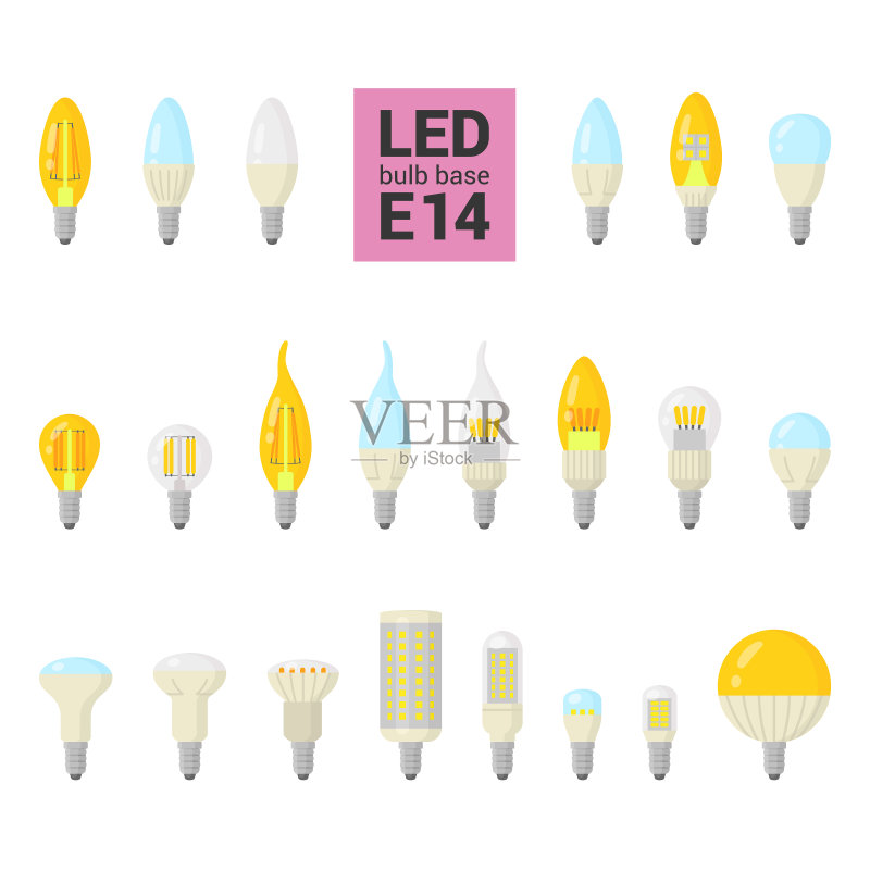 E14 LED灯泡彩色图标矢量图图标素材